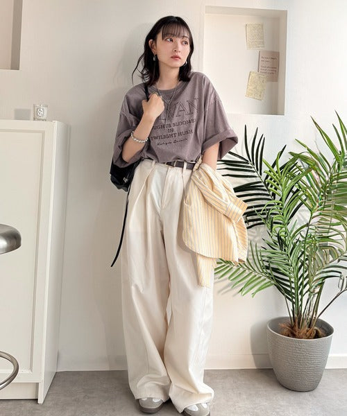 《JaVaジャバコラボ》色褪せで魅せる、ラフな品格。綿100％前後２WAYアシッド刺繍ユルTEE（半袖） jv1260544