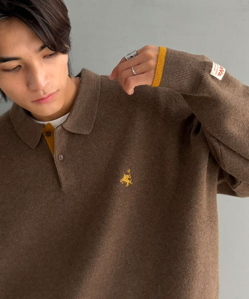 《JaVaジャバコラボ》ラフなのに、きちんと映える。配色スウェットライク胸刺繍入りポロ襟ニット（オーバーサイズ） jo1250005