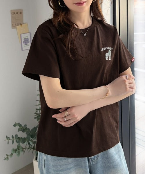 《JaVa ジャバコラボ》大人の遊び心をプラス。綿100％オオカミ刺繍Tシャツ（半袖） jv1330074