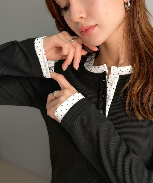 【mily bilet】重ね着いらずで、ひとクセ可愛い。レイヤードヘンリーネックカットソー（長） mi1359083