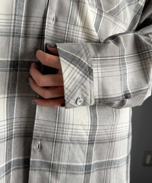 【Classical Origin】自然体のカッコよさ。ヴィンテージ風チェック柄オープンカラーシャツ（長袖）/Vintage-style check pattern open collar shirt co1010024