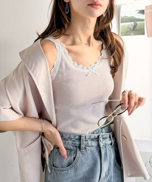 【mily bilet】大人女子の日常に、さりげないスパイスを。 バイカラーテレコレースキャミソール mi1329083