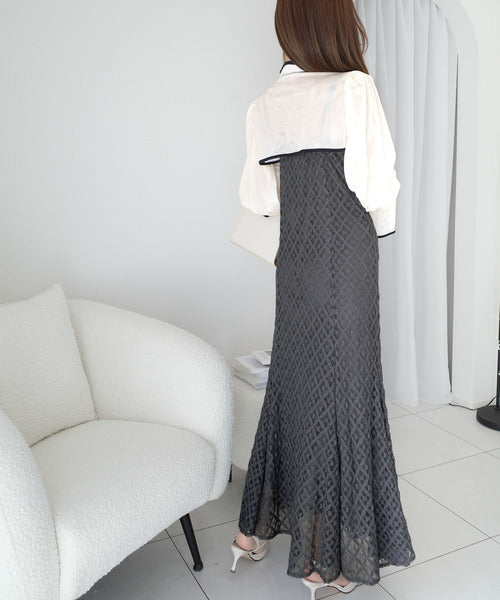 【mily bilet】トレンドをかわいく楽しんで♪パイピング配色シアーボレロセットアップ花柄レースキャミワンピース mi1139083