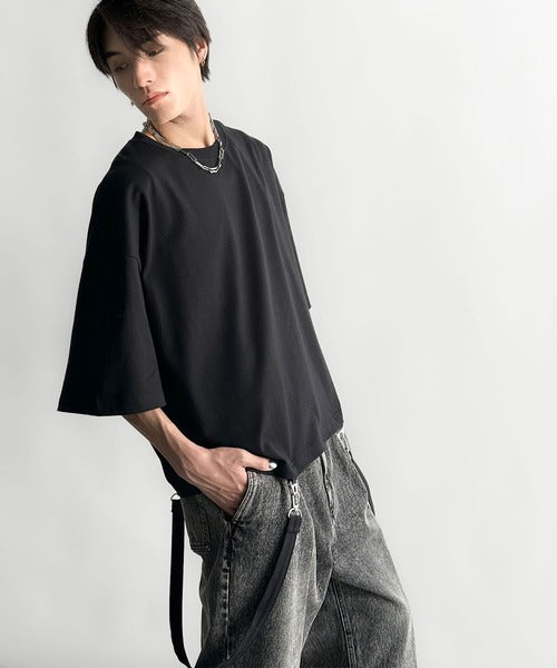 Belt Design Transformable Cropped T-Shirt／脱着式ベルトデザインショート丈Tシャツ co1150015