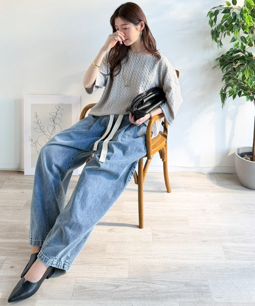 凹凸がコーデを上品に彩る♪前後差フクレジャガードドロストプルオーバー (半袖) ce1050374