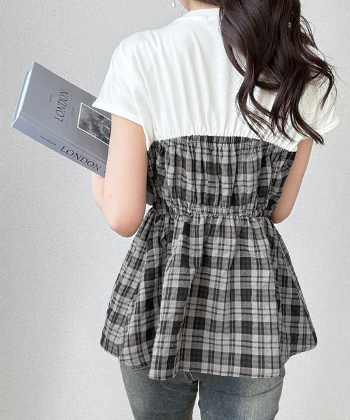 【mily bilet】忙しい朝も悩まない、初夏の一軍トップス。リボンビスチェドッキングTシャツ (半袖) mi1019145
