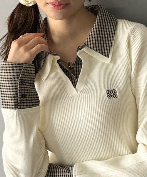 【mily bilet】ニット×チェックプリーツで叶える！旬のレイヤードスタイル♪異素材切り替えニットプルオーバー mi1139095