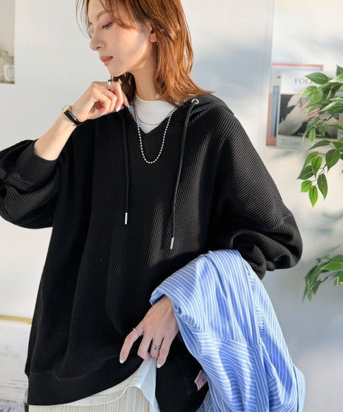 《JaVa ジャバコラボ》毎日着たい、今っぽゆるっとシルエット。綿100％オーバーサイズワッフルパーカー jv1260611