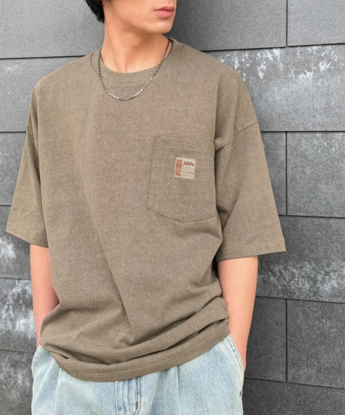 《JaVa ジャバコラボ》古着風ストリートMIX。綿100%ヘヴィーウエイト胸ポケピグメントTシャツ jv1029020