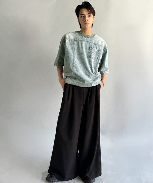 《JaVaジャバコラボ》綿100％ヴィンテージ加工アウターデニムTシャツ jo1010007