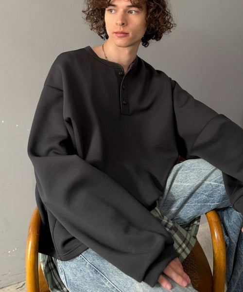 《JaVaコラボ》ラフに着るほど、サマになる。ダンボール素材ヘンリーネックTシャツ（長袖） jo1010077