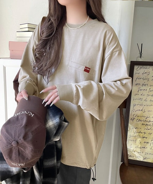 《JaVa ジャバコラボ》シンプルなのに格上げ。綿100％シルケット素材裾ドロストオーバーサイズTシャツ（長袖） jv1050408