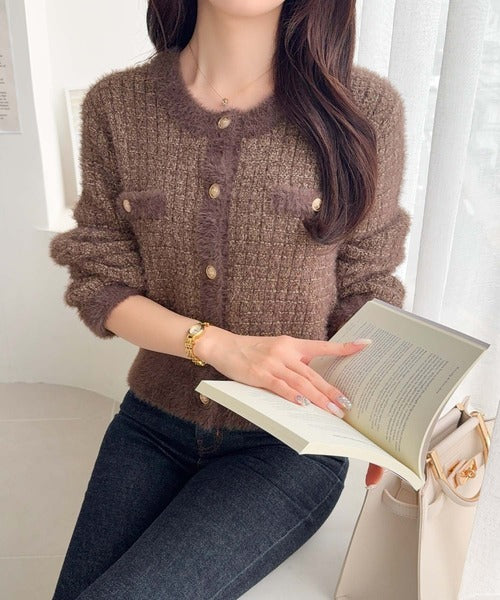 【mily bilet】ツィードライクフェザー切り替えラメニットジャケット mi1329043