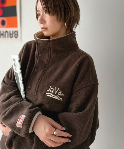 《JaVaジャバコラボ》ふんわり暖か。軽量配色フリースハーフジッププルオーバー（オーバーサイズ） jv1240141