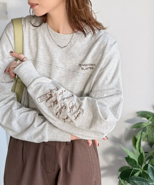 《JaVaジャバコラボ》袖を通せば、あなたも輝く。コットン100％刺繍胸元切り替えドルマンロンTEE（長袖） jv1260620