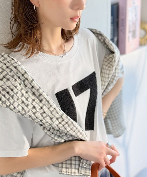 【前後2way】快適素材、立体刺繍がアクセントに♪綿100％デザインナンバリングサガラ刺繍T ce1350008
