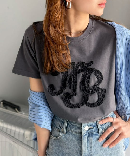 【mily bilet】1枚でサマになる。レースの透け感と光沢が魅力のレースワッペンTシャツ（半袖） mi1029185