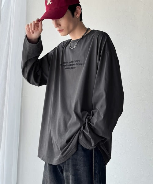 【classical origin】「シンプルが、いい」。綿100％シルケット風シンプル英字ロゴTシャツ（長袖）/ 100％ cotton simple English letters printed logo t-shirt ao1330056