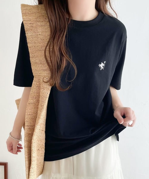 《Javaジャバコラボ》【sustaina+】大人の上級シンプル。滑らか綿100％ワンポイント刺繍Tシャツ jv1260113