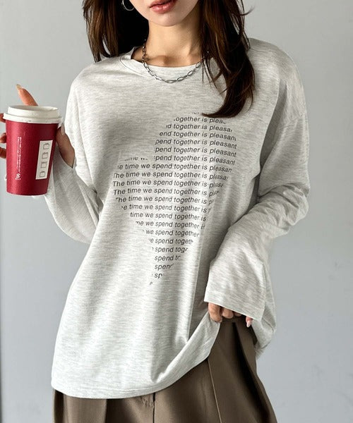 【mily bilet】 ハートが映える♪大人カジュアルMIX◎ハートグラフィック指穴ロングTシャツ mi1029154