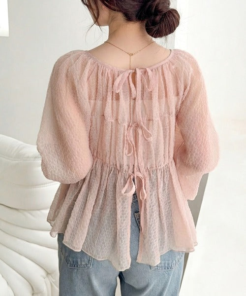 【mily bilet】1枚で2通り。透け感×チェックで、甘さをほどよく。前後2wayシアーチェックブラウス mi1359032