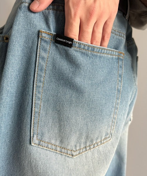 【Classical Origin】「シルエットで語る。」ブラスト加工カーブシルエットバレルレッグデニムパンツ／Blasted Curve Silhouette Barrel-Leg Denim Pants co0900007