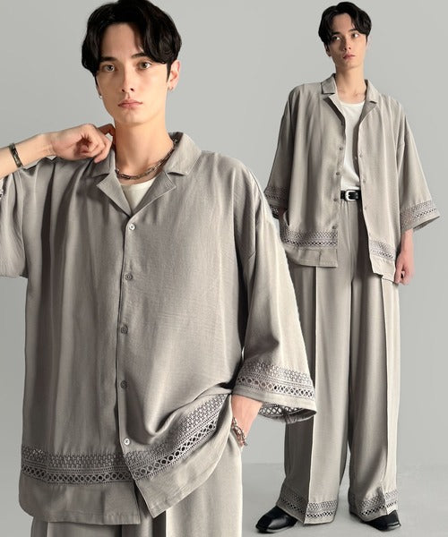 レースが語る、大人の余裕。レース切り替えオープンカラーシャツ / Lace Panel Open Collar Shirt co1010011