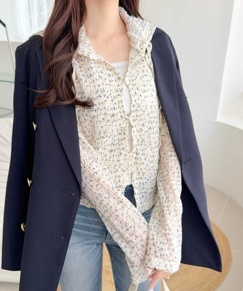 【mily bilet】カジュアルと清楚のドッキング。大人可愛い軽やかな一枚♪フード付き カーディガン風シアートップス mi1359046