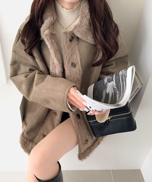 【mily bilet】甘さと気品で冬を楽しむ。ファー切り替えスウェードライクコート（ミドル丈） mi1019097