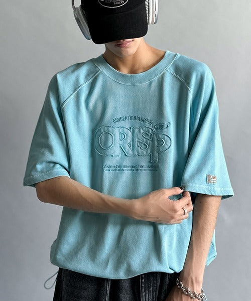 《JaVaジャバコラボ》裾はドロストでお好みのシルエットに。ヴィンテージライクな半袖ロゴスウェット jv1029126