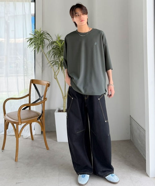 《JaVaジャバコラボ》【接触冷感・UVカット機能付き】シャリ生地で夏も快適！胸刺繍 梨地カットジョーゼットTシャツ（オーバーサイズ） jo1010057