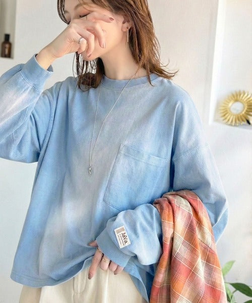 《JaVaジャバコラボ》垢抜け！大人のストリートstyleを作る。綿100％スプレーダイ加工オーバーサイズTシャツ（長袖） jv1020358