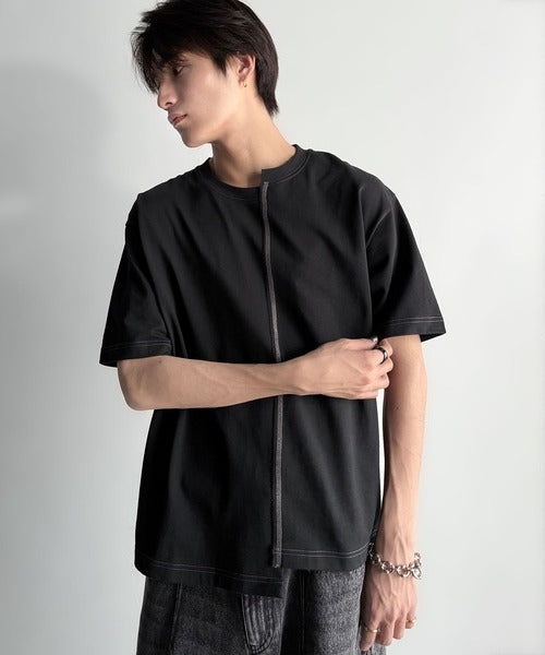 Asymmetric Stitch Design T-Shirt／アシンメトリーデザイン配色ステッチTシャツ co1150013