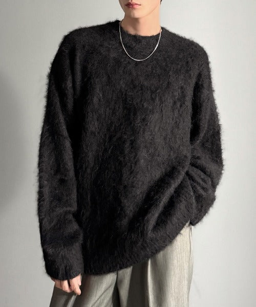 【Classical Origin】「深みのある1着。」ミックスシャギー素材クルーネックセーター／Mixed Shaggy Crew Neck Sweater co0780010