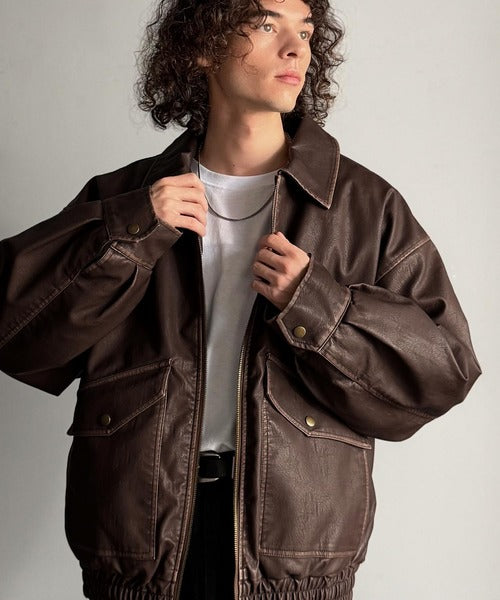 【Classical Origin】「Sランクアイテム。」ヴィンテージレザー中綿入りブルゾン／Vintage Leather Padded Blouson co1320001