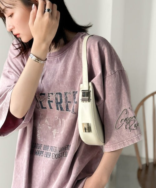 《JaVaジャバコラボ》キャッチーな個性派スタイル。綿100％前後2wayアシッドウォッシュビッグロックTシャツ(半袖） jv1260545
