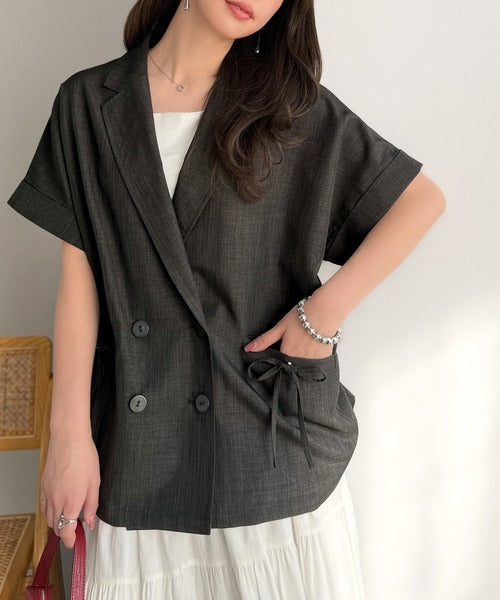 【mily bilet】甘さひとさじ、きれいに決まる。リボンストラップ付き半袖テーラードジャケット（オーバーサイズ） mi1019137