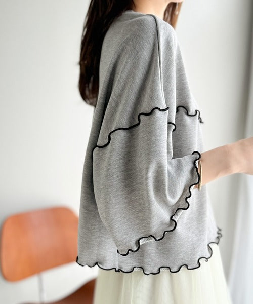 Tシャツより可愛く、スウェットより軽やか♪5分袖メロウ切替裏毛トップス ce1020310