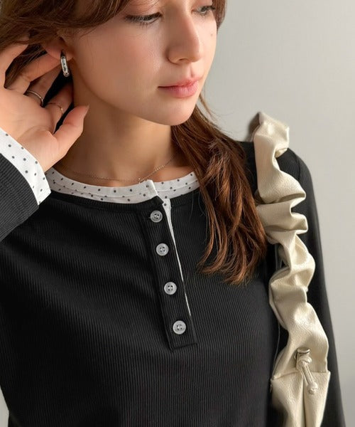 【mily bilet】重ね着いらずで、ひとクセ可愛い。レイヤードヘンリーネックカットソー（長） mi1359083