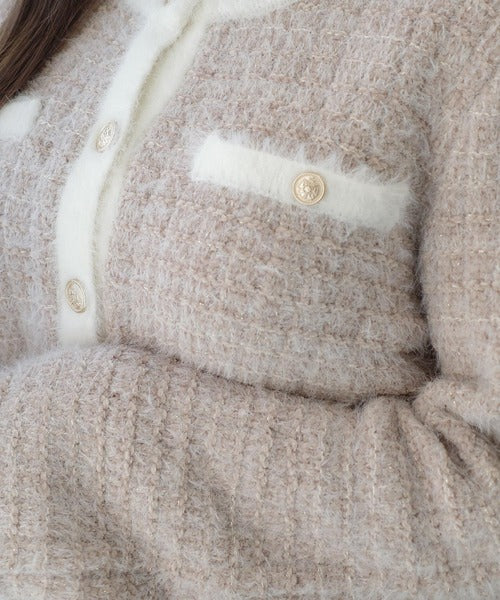 【mily bilet】ツィードライクフェザー切り替えラメニットジャケット mi1329043
