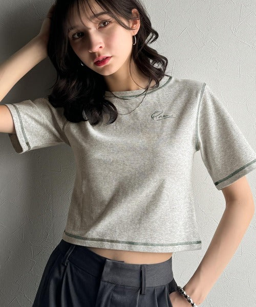1枚で今っぽデザイン♪PAEAN刺繍配色ステッチチビTシャツ（半袖） ce1020200