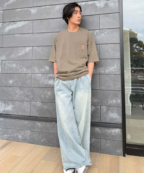 《JaVa ジャバコラボ》古着風ストリートMIX。綿100%ヘヴィーウエイト胸ポケピグメントTシャツ jv1029020