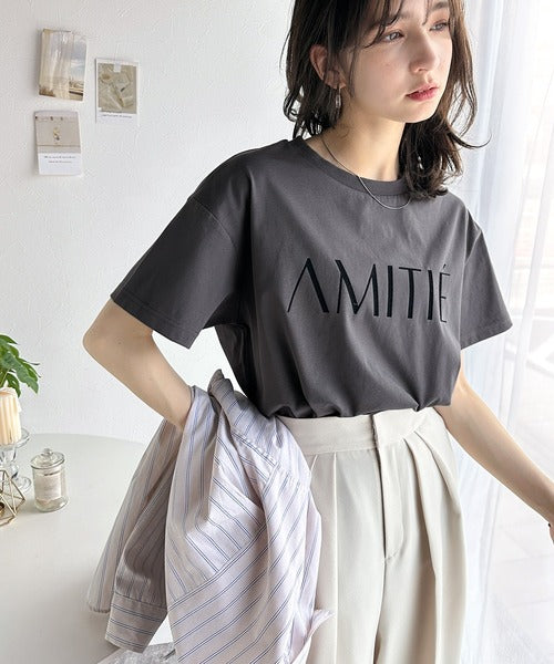 ワンランク上の大人シンプルベーシック。シルケット加工フロッキープリントTシャツ（半袖） ce1020202