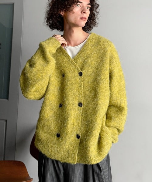 【Classical Origin】「アートな1着。」ミックスシャギー素材ダブルテーラードニットカーディガン／Mixed Shaggy Double-Tailored Knit Cardigan co0780011