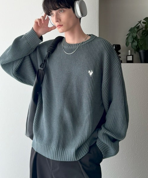 【Classical Origin】「究極スタンダード」畔編みオーバーサイズクルーネックセーター ／Oversized Ribbed Knit Crew Neck Sweater co0780012