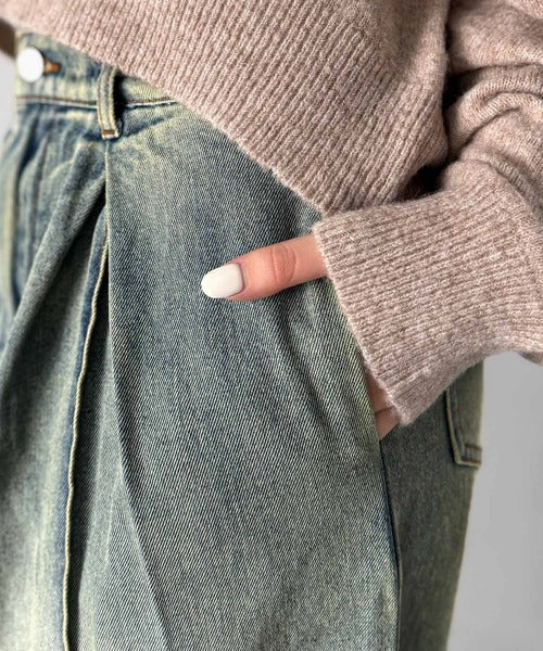 《JaVaジャバコラボ》立体シルエットの存在感◎ダブルタックワイドデニムパンツ jv0909017
