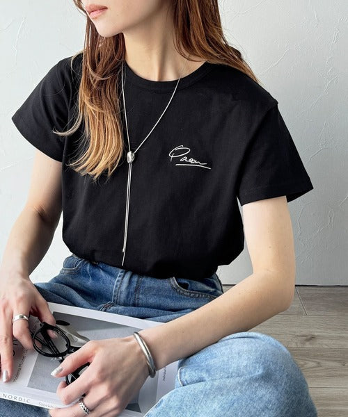 【sustaina+】こなれ感たっぷり。オーガニックコットン100％胸元PAEAN刺繍Tシャツ(半袖) ce1260401