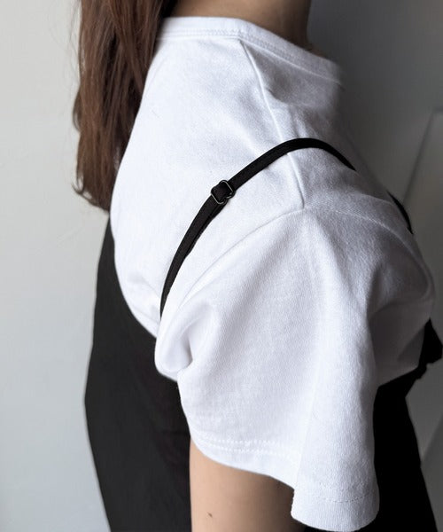 旬のレイヤードスタイルがこれ一着で即完成。ダブルリボン使いキャミ＆ムーン刺繍半袖Tシャツセット ce1265004
