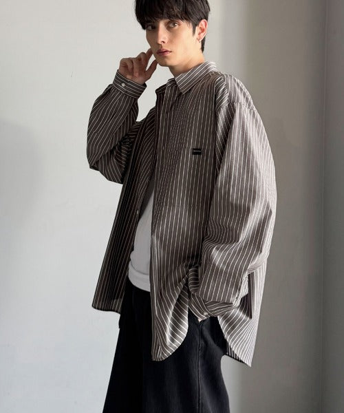 【Classical Origin】ゆとりを着る。ネーム付き胸ポケットビッグシャツ（長袖）/Brand name & chest pocket long sleeved big shirt ao1110147