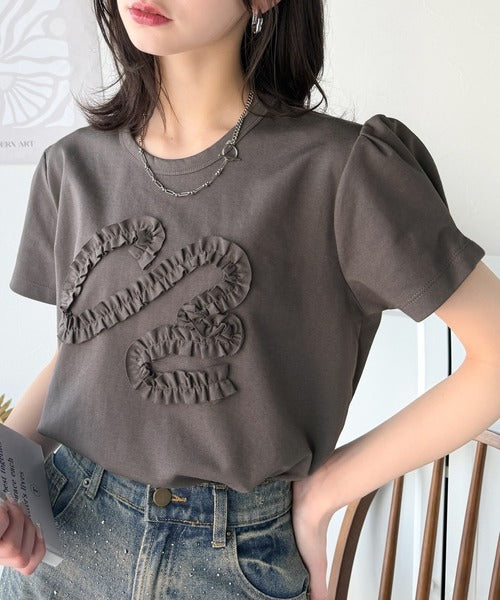 フリル刺繍でエレガントに。シルケットフリル刺繍パフスリーブプルオーバー（半袖） ce1050297